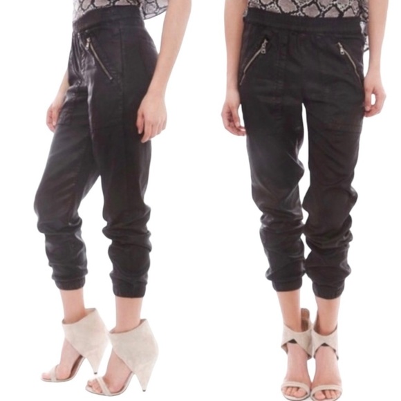 Revolve DWP Designer With Purpose Women’s Black Coated Wax Joggers Size Tencel - Picture 1 of 9